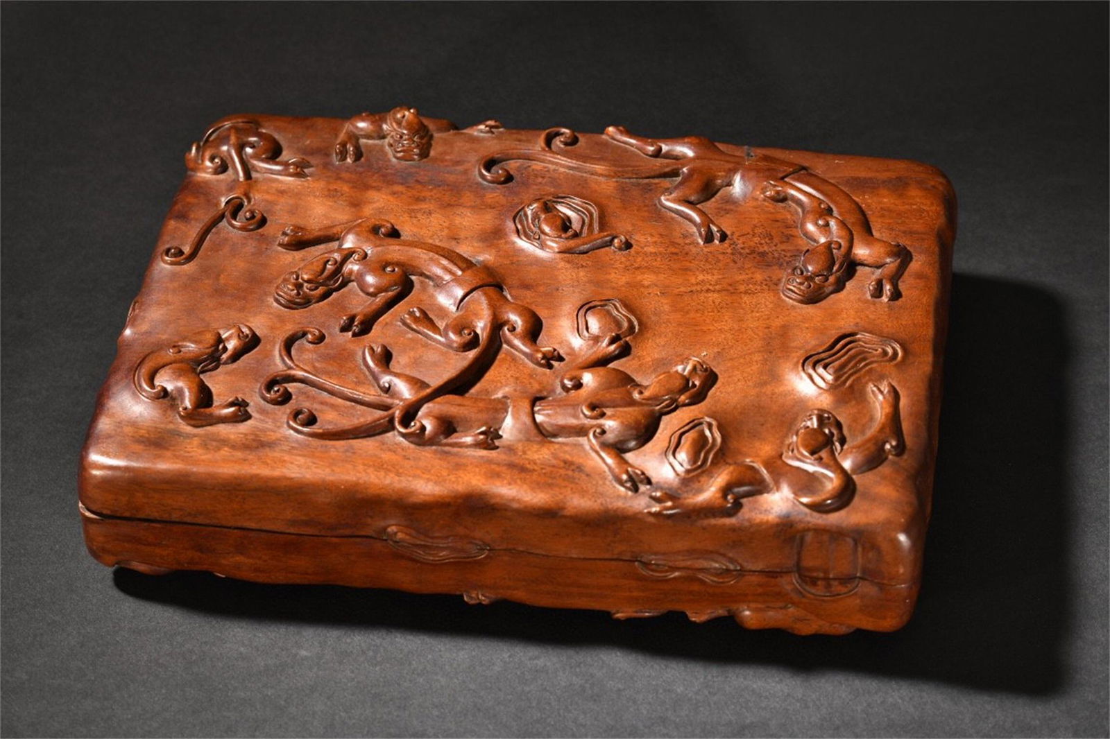 A Chinese Carved Hardwood Box with Lid (1 of 9)