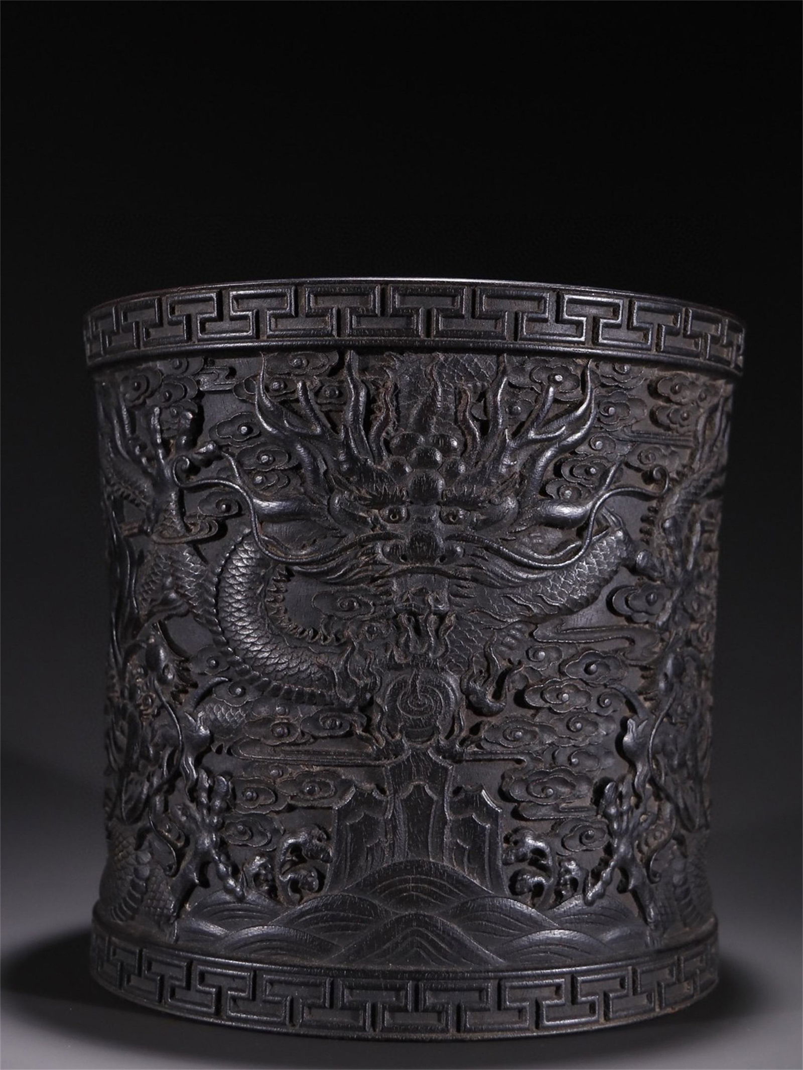 A Chinese Zitan Wood Dragon Patterned Brush Pot (1 of 9)