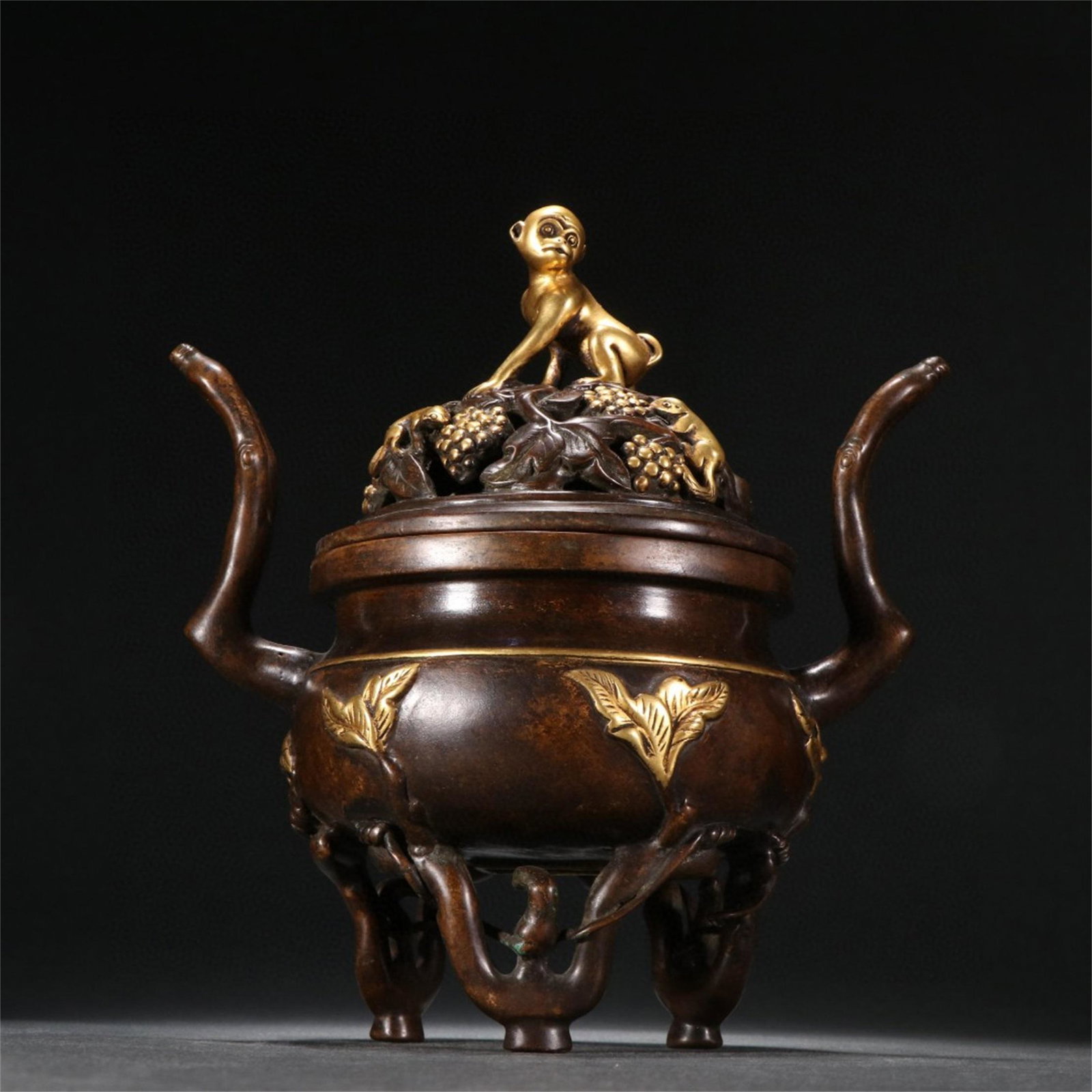 A Chinese Gilt Bronze Beast Topped Incense Burner (1 of 9)