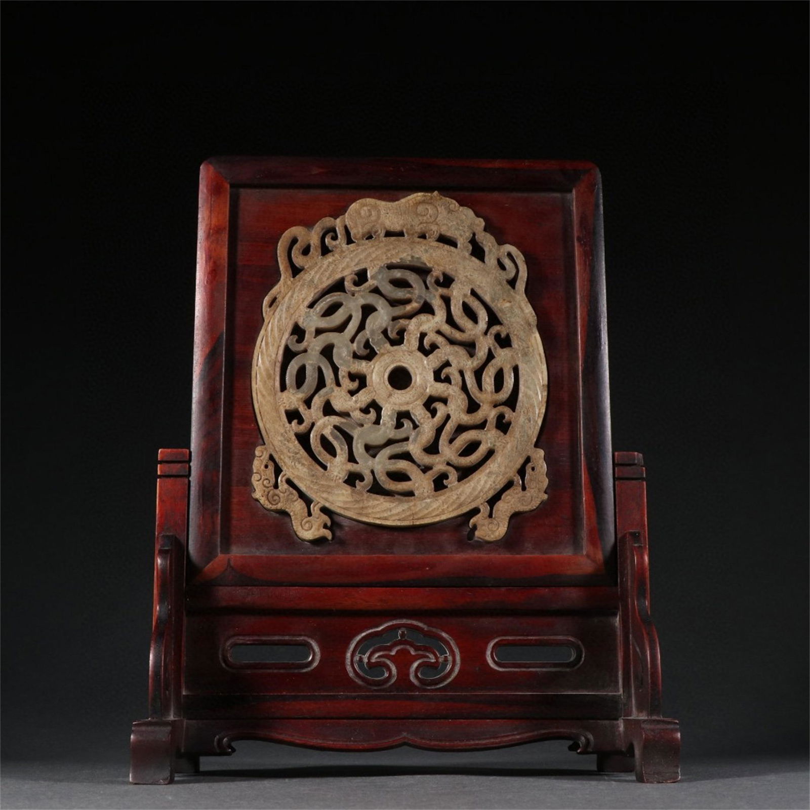 A Chinese Carved Hardwood Table Screen with Jade Inlaid (1 of 9)
