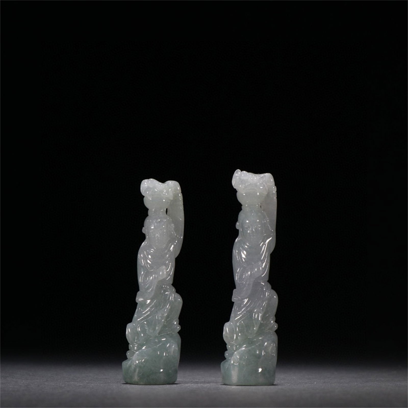 A Pair of Carved Jadeite Boy Statues (1 of 9)