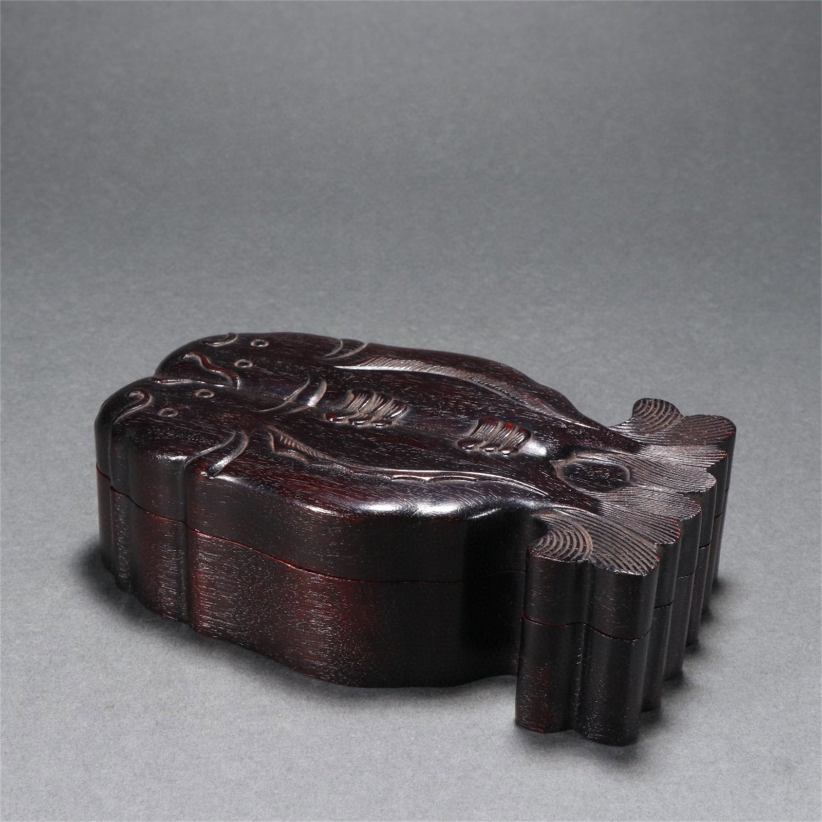 A Chinese Carved Zitan Wood Box with Lid (1 of 9)