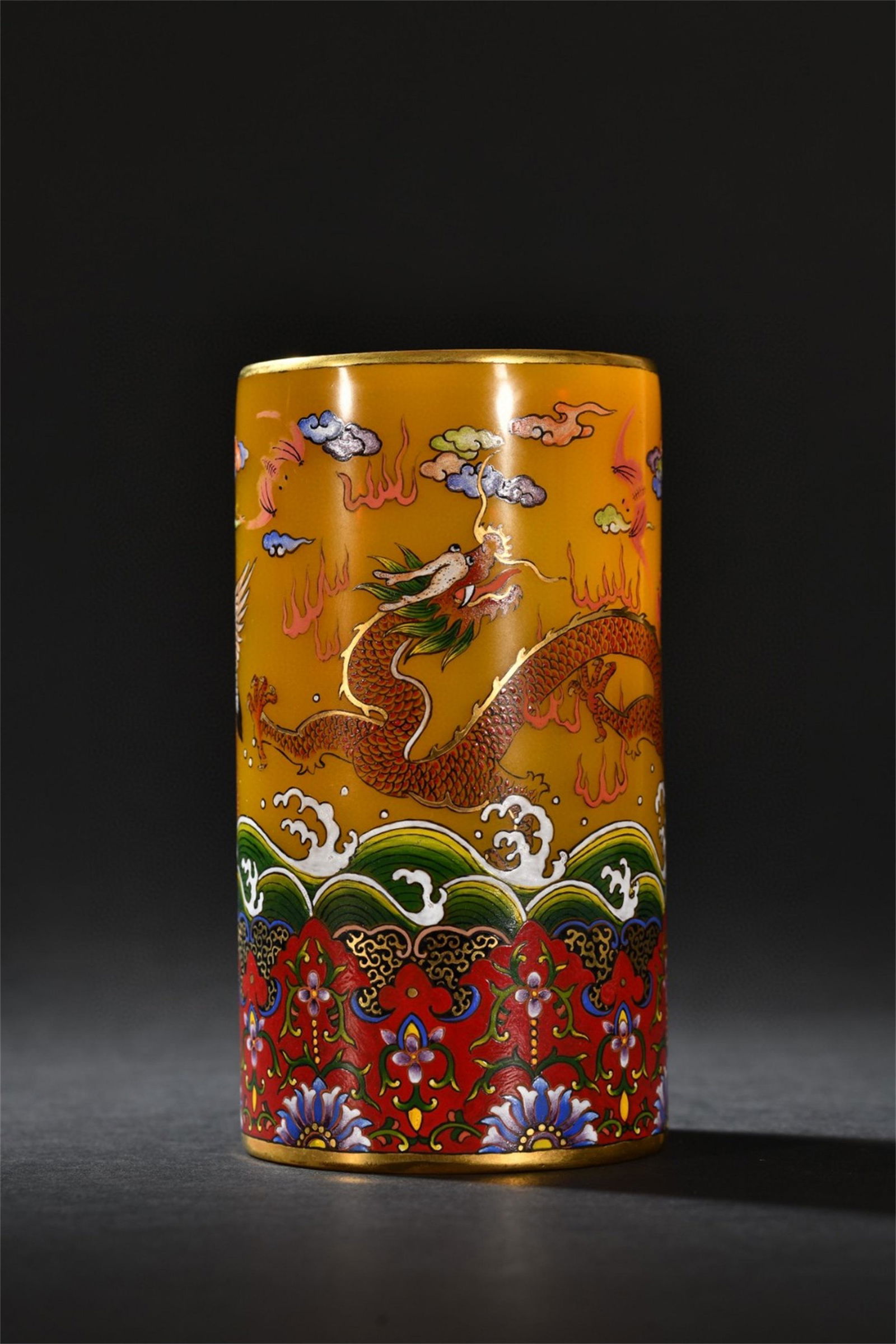 A Chinese Colored Glaze Dragon Brush Pot (1 of 9)