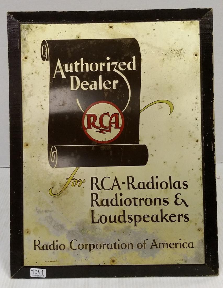 Radio Corporation of America- Authorized RCA metal sign: Radio Corporation of America- Authorized RCA metal sign in wood frame 14"x 18" (some blemishes)