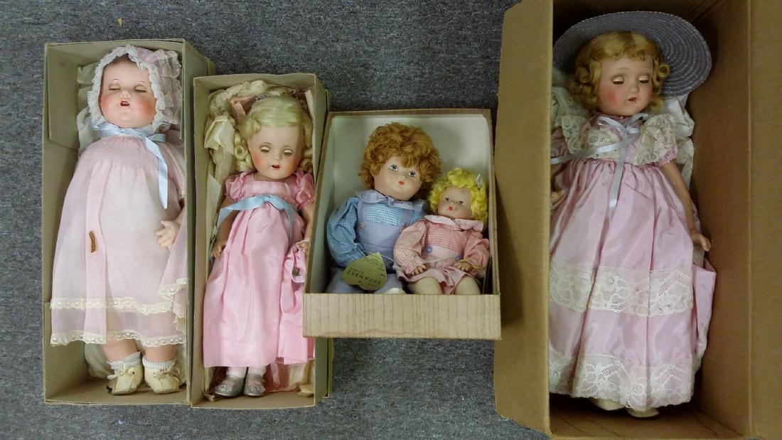 5 dolls including Madame Alexander, 2 Effanbee, a: 5 dolls including Madame Alexander, 2 Effanbee, a Kiddie-Pal, etc- some with boxes