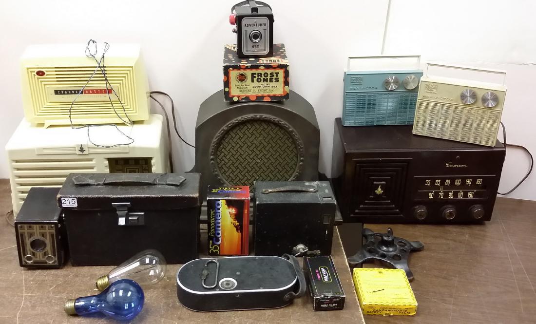 Group vintage radios, Filmo movie camera, speaker, etc: Group vintage radios, Filmo movie camera, speaker, etc