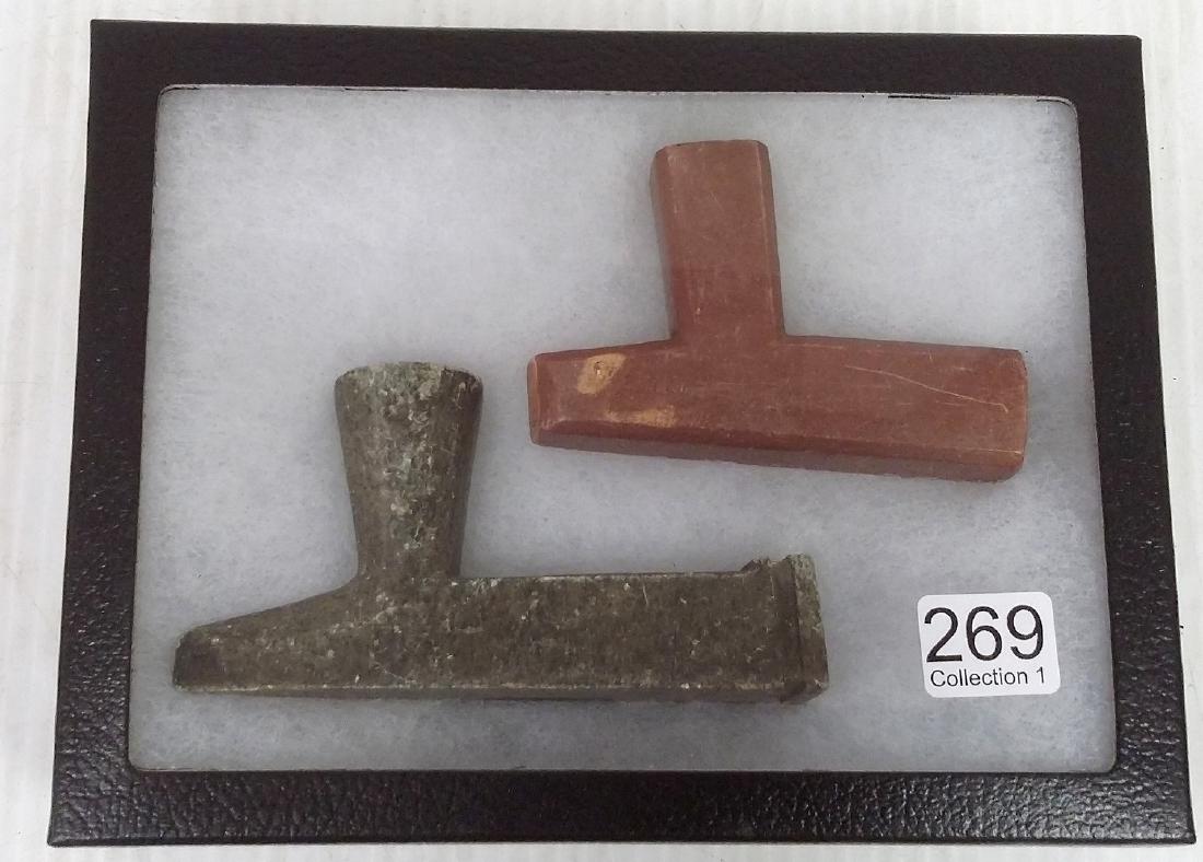 2 pipe bowls- Minnesota steatite & catlinite: 2 pipe bowls- Minnesota steatite & catlinite