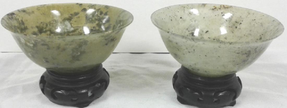 Pair of approx. 4" wide x 1 3/4" tall jade bowls with (1 of 6)