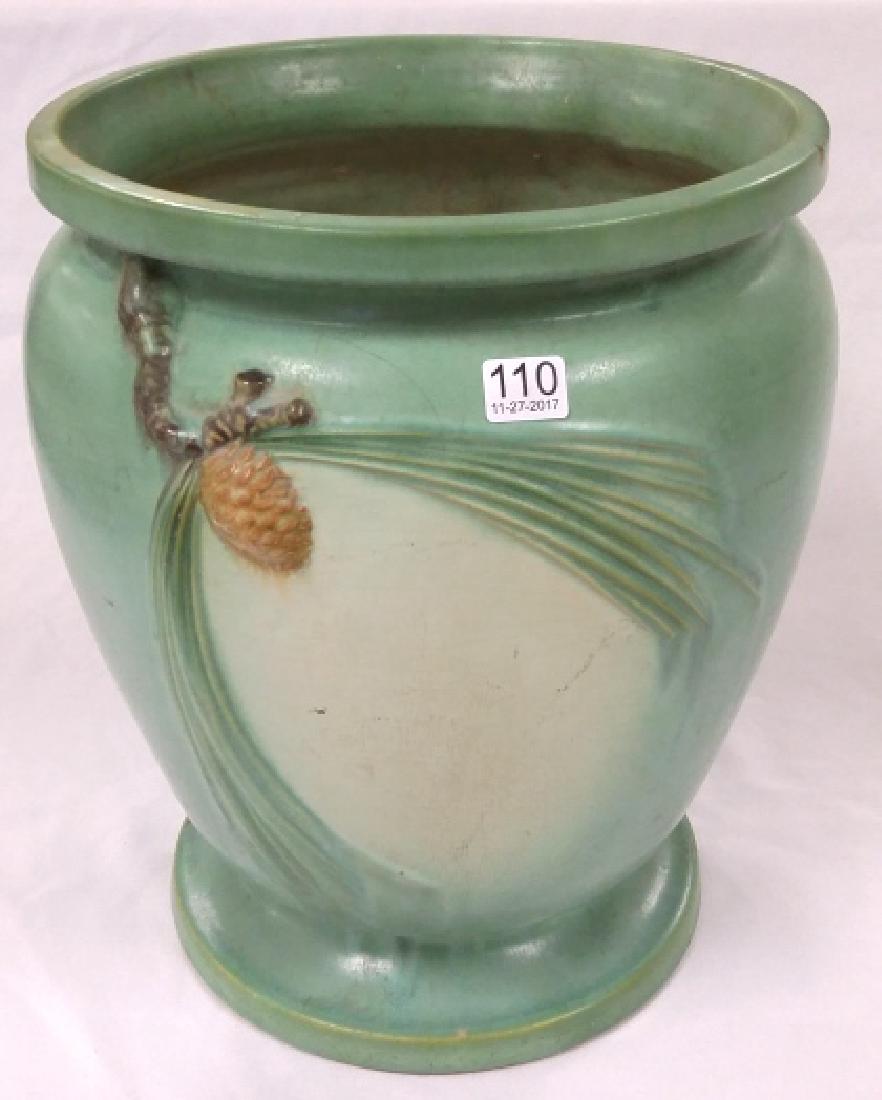Large 14" Roseville green pinecone sand jar - stamped (1 of 9)