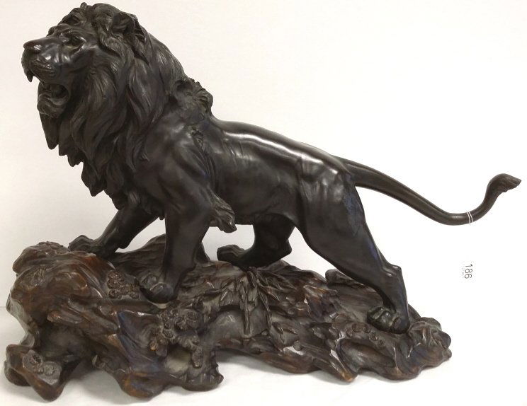 Bronze oriental lion figure signed with oriental cipher (1 of 10)