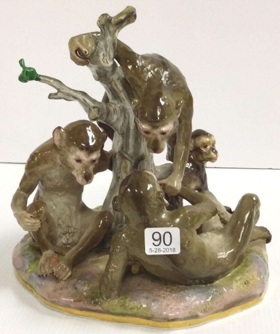 9" high antique Meissen monkey grouping (repair to (1 of 11)