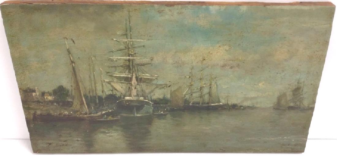 Unframed signed E. Boudin (Eugene) marine scene oil on (1 of 4)