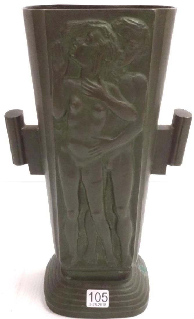 E. Nasvall- 1938 bronze art deco vase- embrace 13 1/4" (1 of 10)