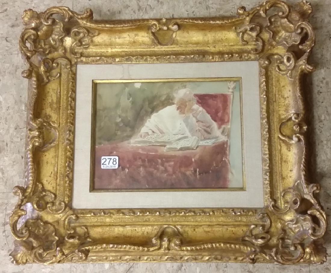 Framed signed Vibert watercolor- Pope 15" x 17" overall (1 of 6)