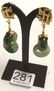 Pair 14K gold & carved jade drop earrings