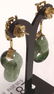Pair 14K gold & carved jade drop earrings - 3