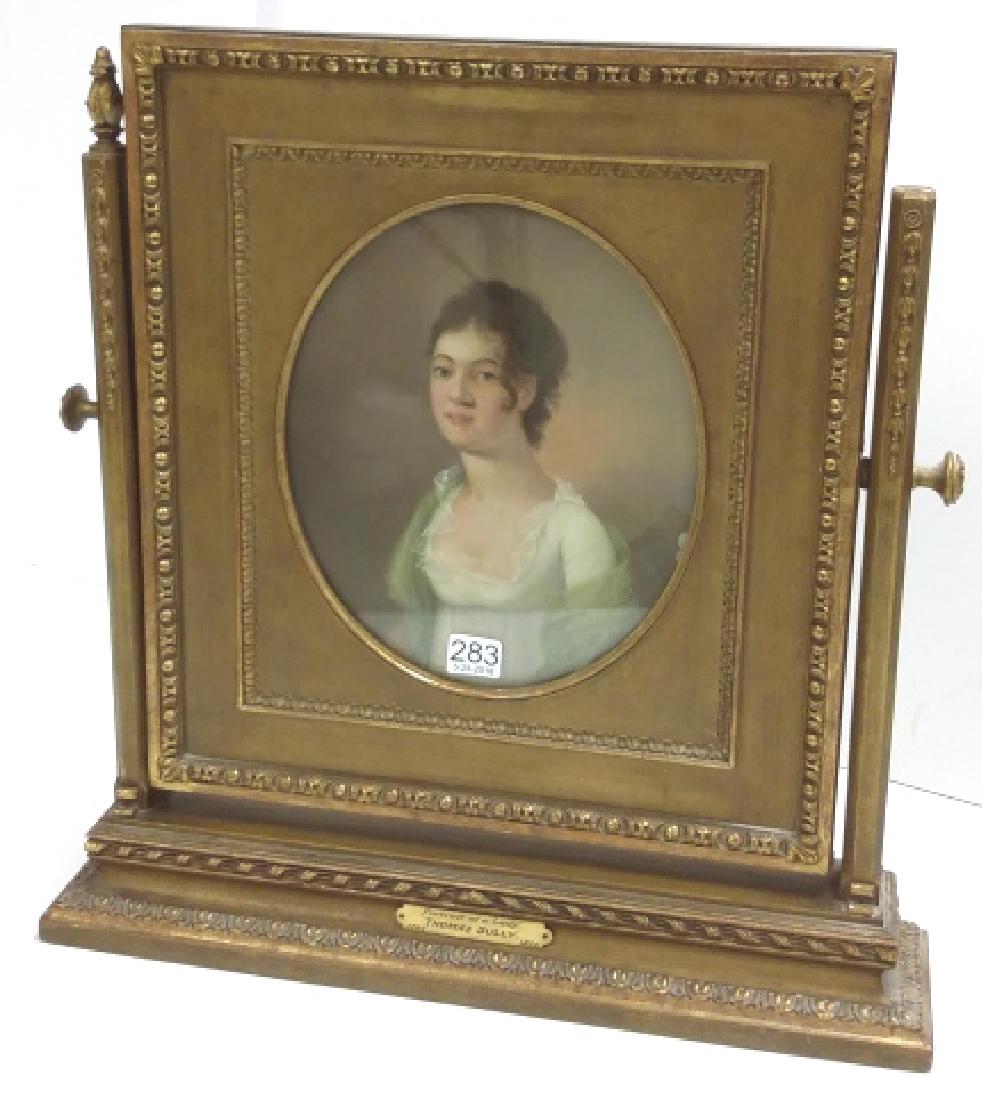 Framed 2-sided portrait oil painting on tin with Thomas: Framed 2-sided portrait oil painting on tin with Thomas Sully plaque from the T.B. Walker Collection