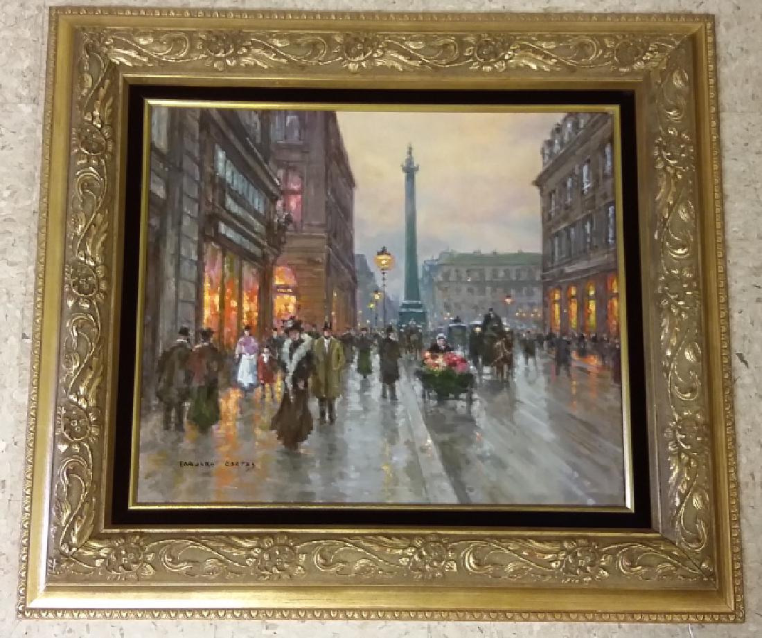 Ornately framed signed Edouard Cortes oil on canvas-: Ornately framed signed Edouard Cortes oil on canvas- street scene 30 1/2"x 27 1/4" overall