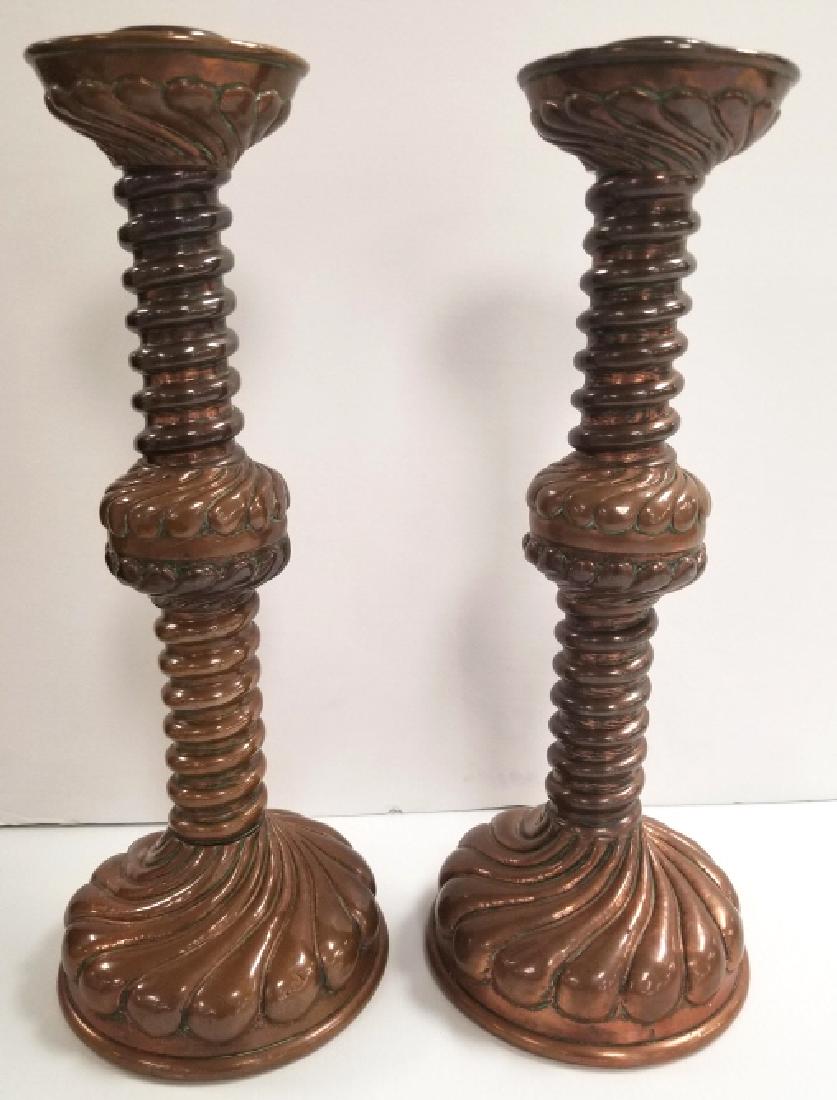 Pair of 15" signed E. Harrison- Keswick hand wrought: Pair of 15" signed E. Harrison- Keswick hand wrought copper candlesticks