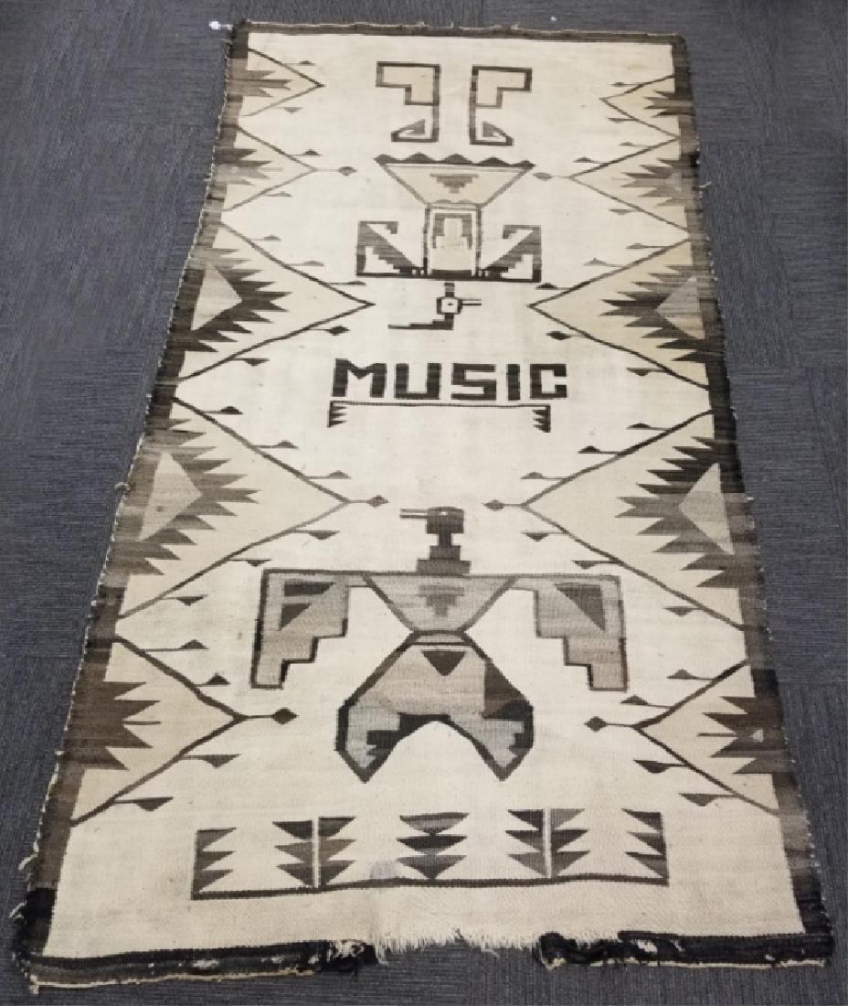 Antique Navajo figural rug with "MUSIC" weaving 41" x (1 of 6)