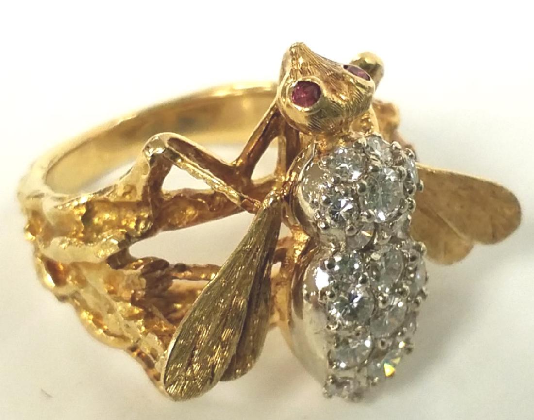 Vintage 18k diamond & ruby bee ring 11.2g (1 of 3)