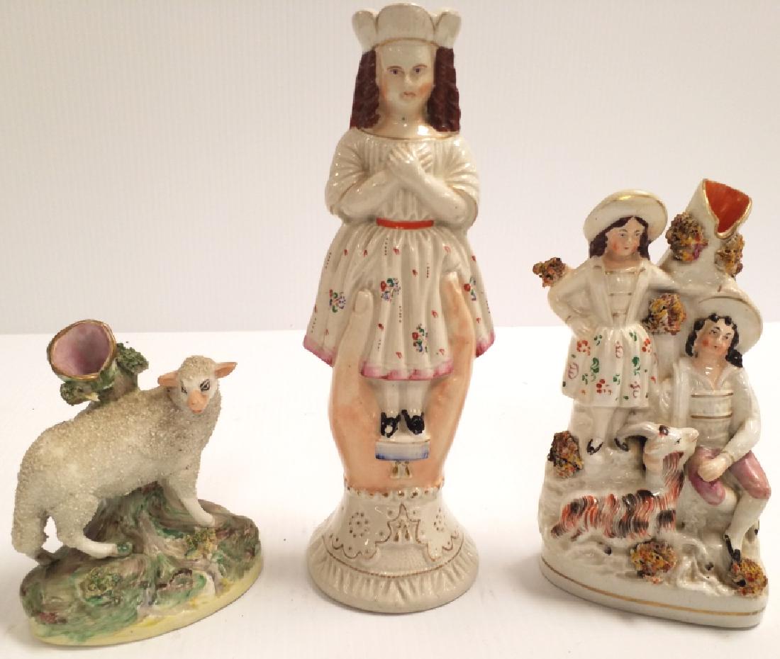 3 antique Staffordshire figural spill vases- 10", etc (1 of 6)