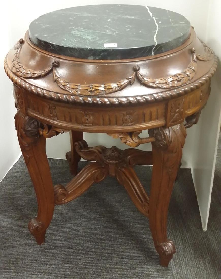 Antique carved walnut stand with black marble top (1 of 5)