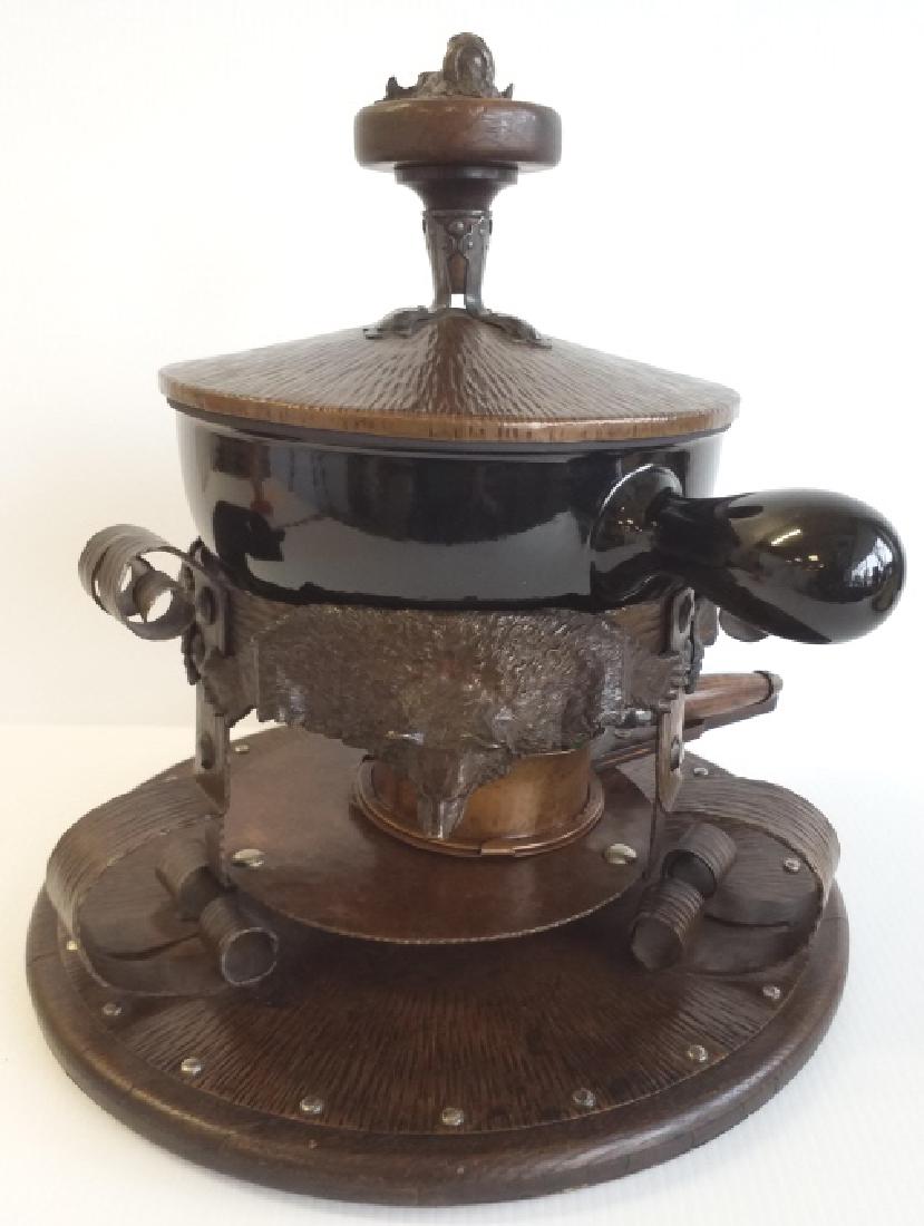 Copper & oak Joseph Heinrich chafing dish on stand with (1 of 6)