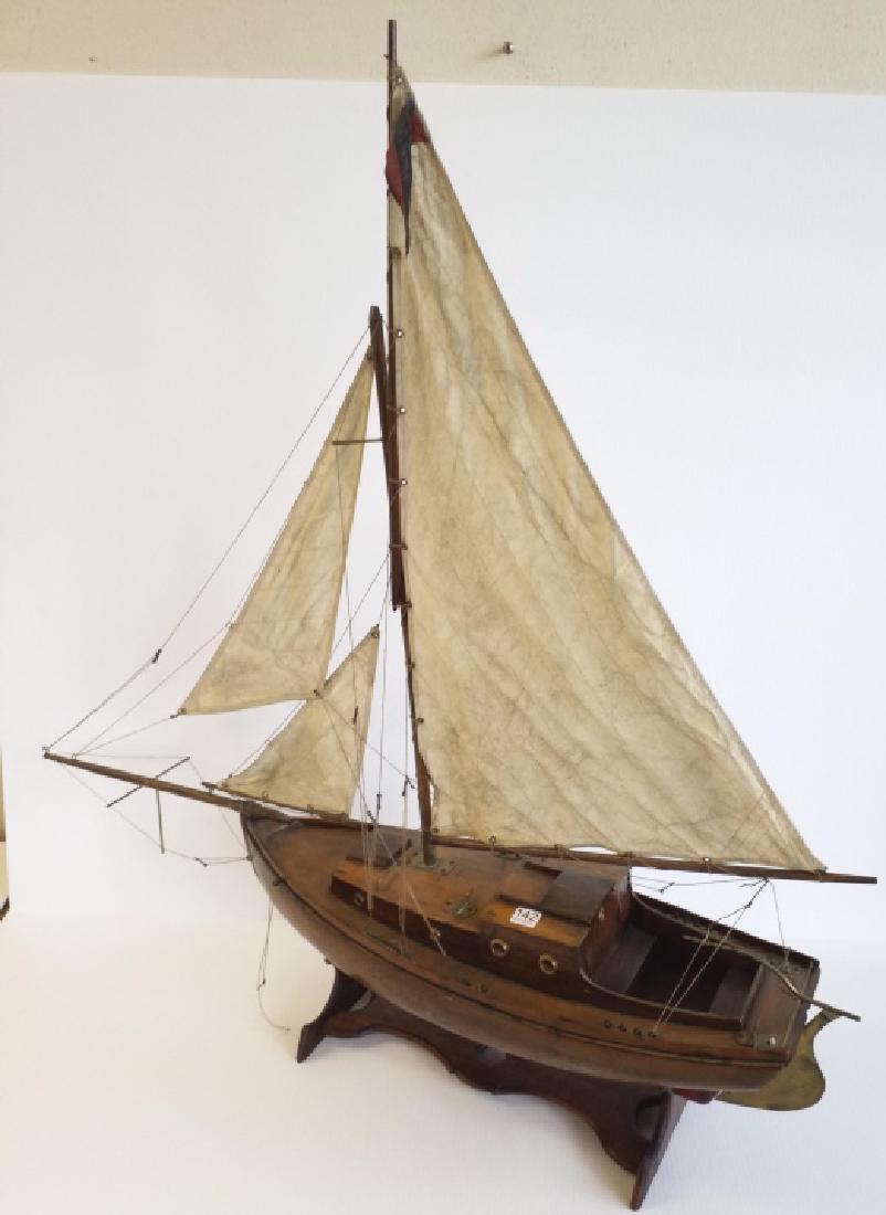 37" long antique wooden boat on stand with sails: 37" long antique wooden boat on stand with sails