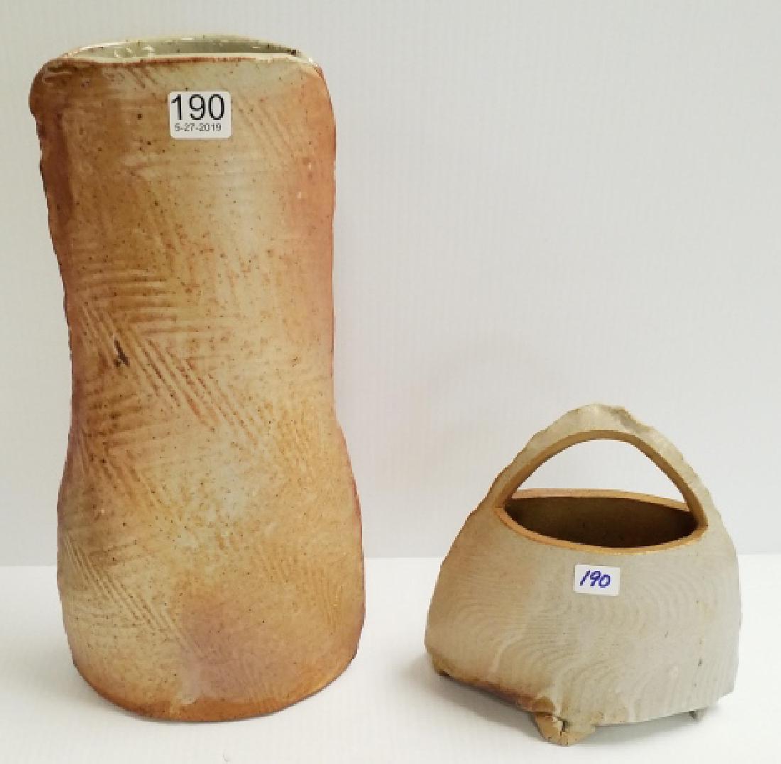 Unmarked studio pottery pieces- basket 7 1/2" x 7 1/2" (1 of 7)