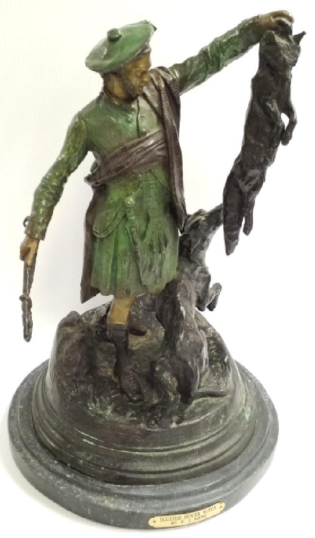 Bronze Scottish hunter with fox signed P. J. Mene- (1 of 9)