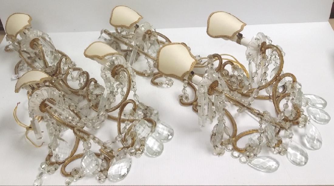 2- 29" French metal, glass bead & crystal candle: 2- 29" French metal, glass bead & crystal candle sconces From The Dominick Argento Estate.