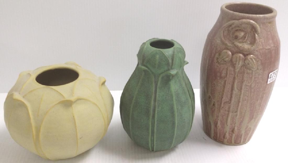 3 art pottery vases: 1- 10" Door & 2- 6" & 8" Art & (1 of 7)