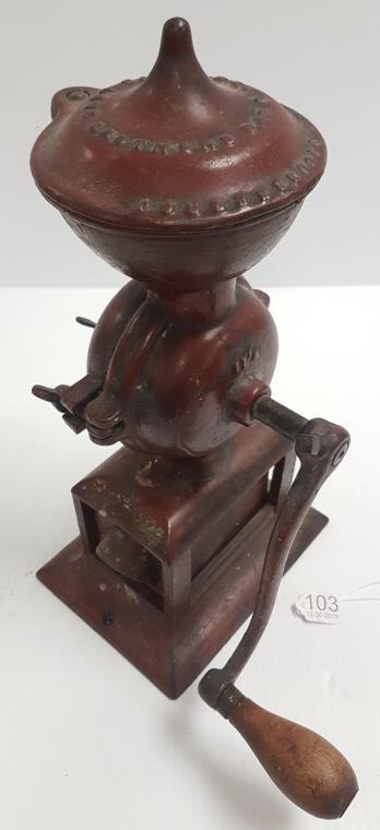 Lane Brothers 16" metal coffee grinder with drawer pat.: Lane Brothers 16" metal coffee grinder with drawer pat. 1875