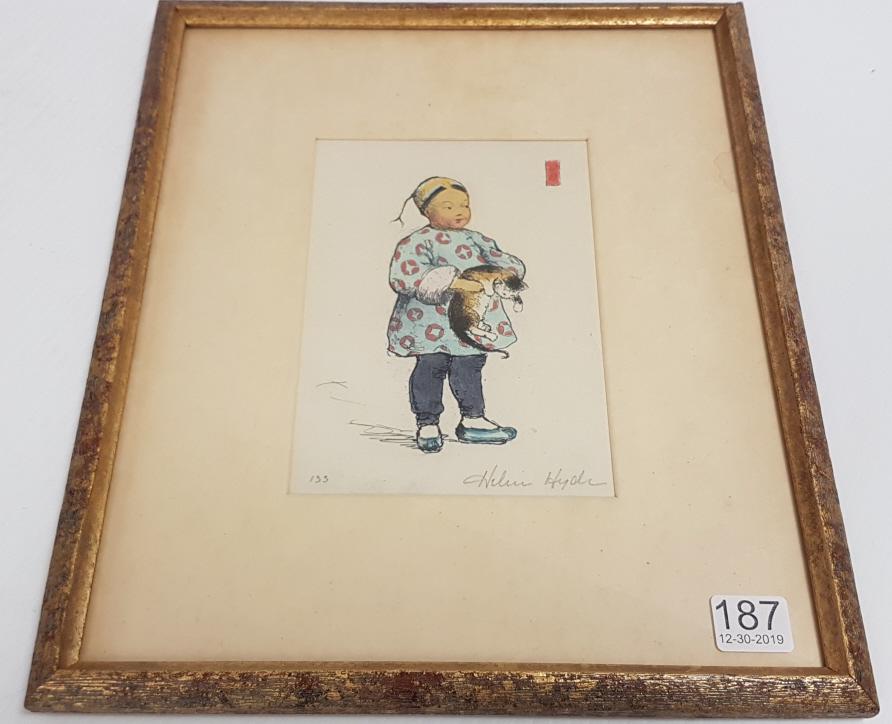 Helen Hyde pencil signed & numbered framed color: Helen Hyde pencil signed & numbered framed color etching 11" x 13" outside dimensions