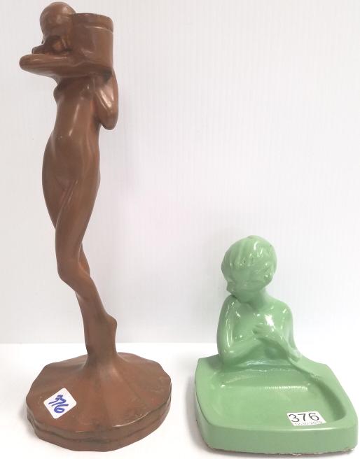 Frankart Deco metal girl figure pintray & 12": Frankart Deco metal girl figure pintray & 12" candlestick