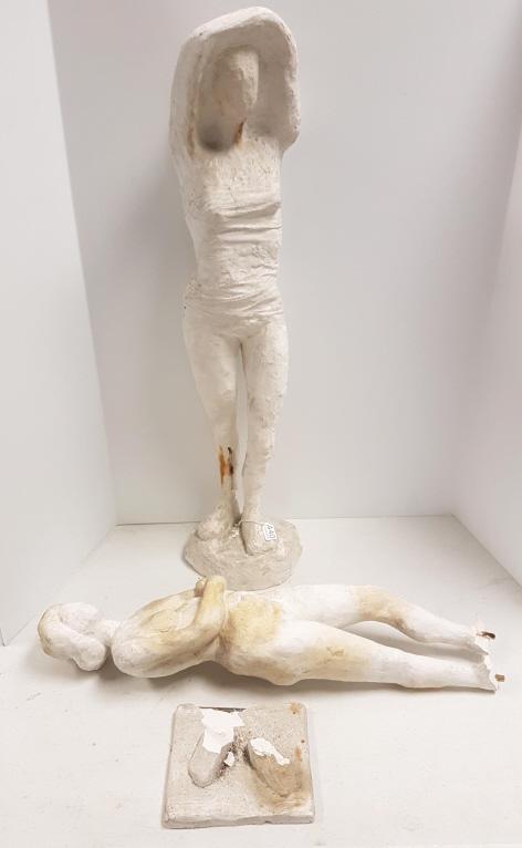 2 John Beauchamp plaster figures (as is) 31" & 25": 2 John Beauchamp plaster figures (as is) 31" & 25"