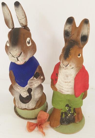 2 vintage papier mache rabbit figures including 6 1/2": 2 vintage papier mache rabbit figures including 6 1/2" candy container (both as seen)