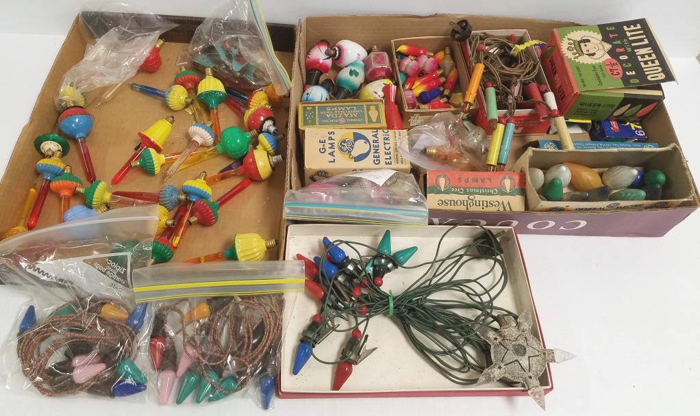 Group of antique Christmas lightbulbs, bubble lights,: Group of antique Christmas lightbulbs, bubble lights, etc.