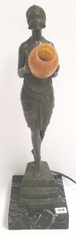 Le Faguays figural metal Art Deco lamp on marble base- (1 of 6)