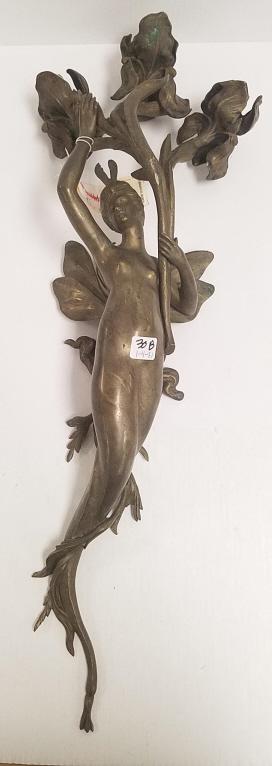 Art Nouveau bronze figural 3 light sconce fixture 27"h (1 of 6)