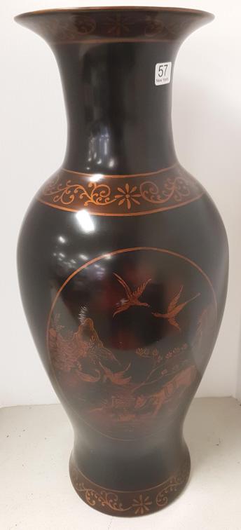 Maitland-Smith 24" hand painted oriental motif: Maitland-Smith 24" hand painted oriental motif porcelain baluster vase