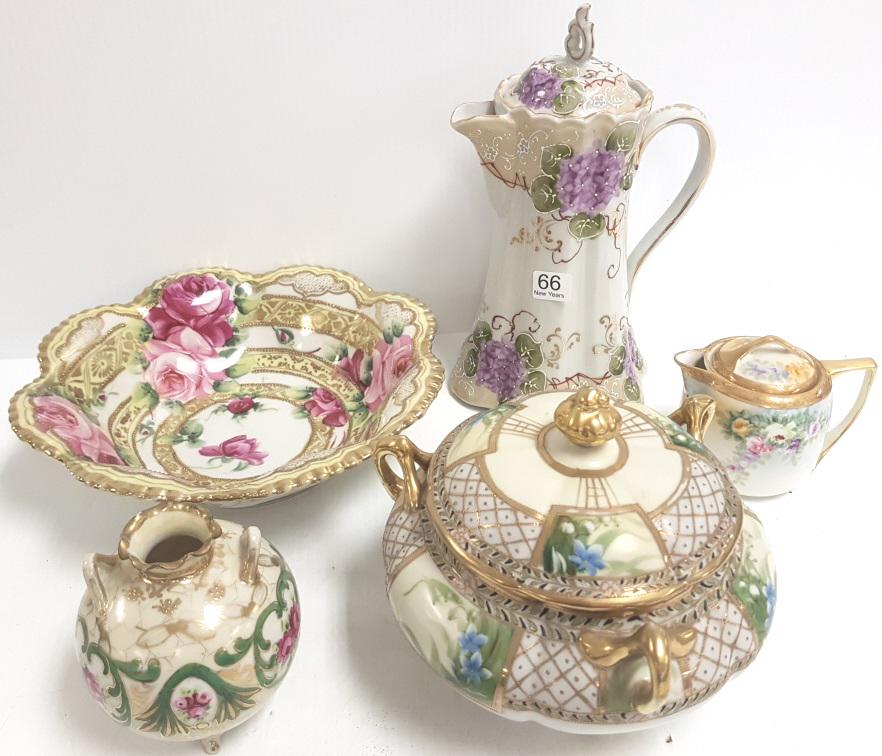 5 hand painted Nippon items- including a chocolate box- (1 of 4)