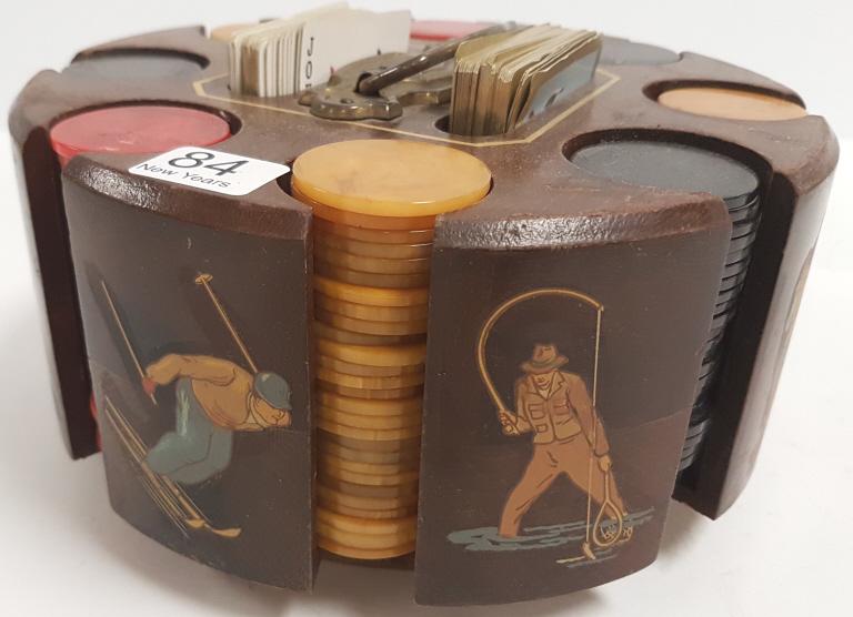 Vintage revolving poker chip rack with bakelite chips (1 of 5)