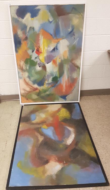 2 Mid-Century framed unsigned abstract oil paintings (1 of 9)