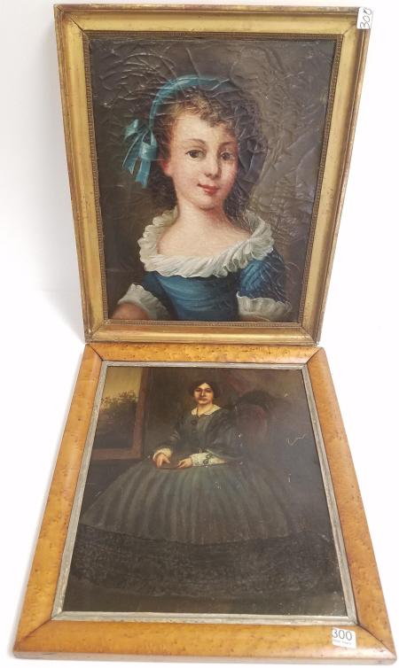 2 framed antique oil on board portrait (as seen) 16" x (1 of 8)