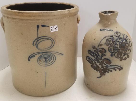 Blue decorated New York stoneware jug & 5 gal Red Wing (1 of 11)