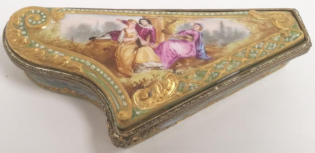 Antique miniature porcelain hinged box (brass frame (1 of 5)
