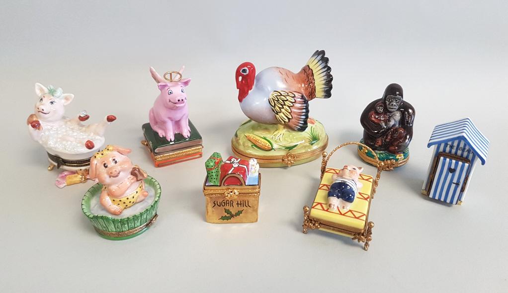7 miniature Limoges hand painted boxes & a studio USA: 7 miniature Limoges hand painted boxes & a studio USA box