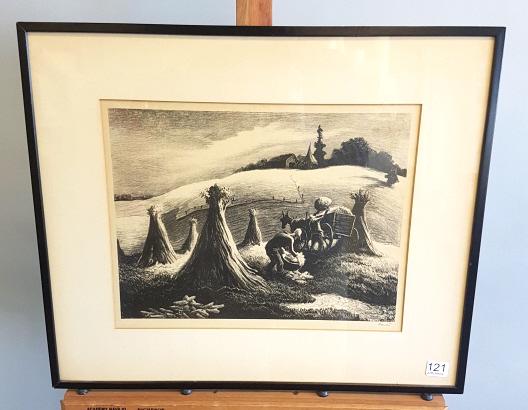 Thomas Hart Benton pencil signed lithograph "Loading: Thomas Hart Benton pencil signed lithograph "Loading Corn" - approx. 16 3/4" x 19 3/4" O.D.